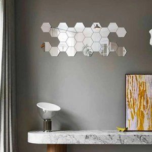 NIP! 10 Pc Hexagon Mirrored Shapes Surface / Wall Stickers. Removable